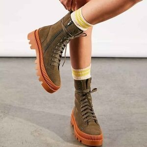 Women's High-Top Lace-Up Boots - Brown and Tan from free people